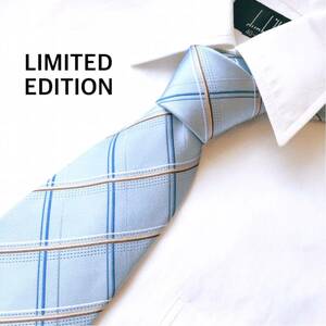 リミテッドエディション LIMITED EDITION シルク 絹 ネクタイ 日本製 チェック柄 ブルー ビジネス カジュアル レギュラータイ