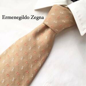 Ermenegildo Zegna エルメネジルドゼニア シルク 絹 コットン 綿 ネクタイ 小紋柄 ベージュ系 イタリア製 ビジネス カジュアル 紳士