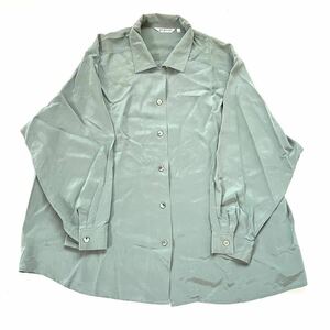 シルク シャツ ブラウス 長袖 長袖シャツ 絹 17 貝釦 貝ボタン グリーン系 レディース LLサイズ XL ゆったり 大きめ