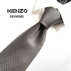 美品 KENZO HOMME ケンゾー オム シルク ネクタイ 絹 100% 日本製 ビジネス フォーマル カジュアル グレー ブラック メンズ チェック柄