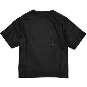 KAZUYUKI KUMAGAI ATTACHMENT SUPER120S/PE SERGE S/S LACE UP PULLOVER SHIRT 3 黒　Tシャツ カットソー　アタッチメント