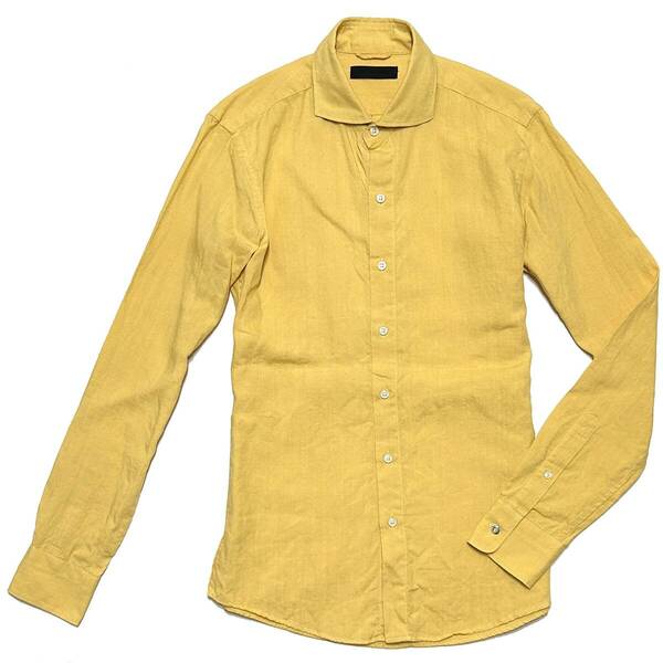  定価2.6万 junhashimoto FRENCH LINEN HORIZONTAL SHIRTS 3 イエロー ジュンハシモト フレンチリネンホリゾンタルシャツ akm wjk 1piu