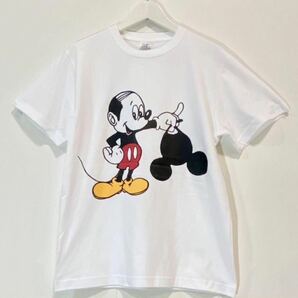 【送料込み】バーコードミッキー白 Mサイズ Tシャツ ネタT おもしろ 大阪名物 なんでやねん ギャグ ネタ ウケ パロディ ハゲ ディズニー