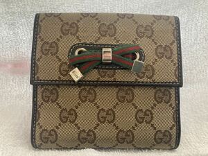 GUCCI グッチ 財布 ウォレット ブラウン系 二つ折り レザー 札入れ GG柄 GGキャンバス 