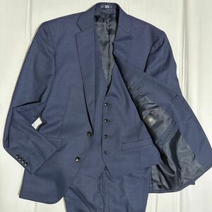 SUIT SELECT スーツセレクト　スリーピーススーツ　ベスト付き　ビジネス　フォーマル　ネイビー　春夏　メンズ　S〜M A4