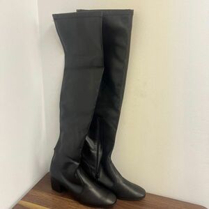 G635-CH2-425 Esperanza Esperanza knee high boots lady's black leather 5.5cm heel L size long boots 