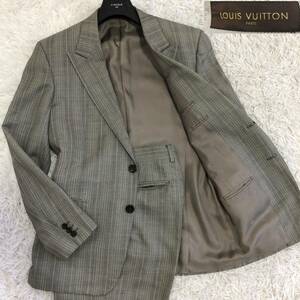 希少 XL Louis Vuitton シングルスーツセットアップ ルイヴィトン テーラードジャケット ウールシルク混 グレー 50 イタリア製 メンズ