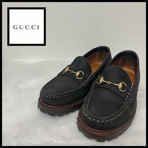 グッチ GUCCI レザー　スエード　ビットローファー　ゴールド金具　ブラック