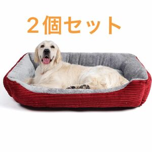 ペットベッド 犬用クッション 猫ベッド ペットソファー スクエア型 滑り止め レッド グレー　Lサイズ　丸洗い可能　洗濯可能