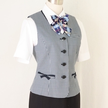 13号 SERELY チェック柄 中古◆ OL制服 / 事務服 ◆ ベスト,スカート(お任せ) セット,中古ブラウス,新品リボンのオマケ付_画像4