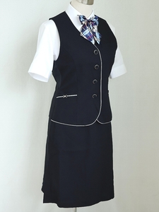 09号 SUNPEXIST 濃紺 事務 新品 ◆ OL制服 / 事務服 ◆ ベスト,スカート,ジャケット 上下セット,新品ブラウス,新品リボンのオマケ付