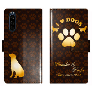 Xperia 5 SO-01M SOV41 SO01M Xperia5 手帳型 犬 肉球 I LOVE DOGS 名入れ ケース カバー