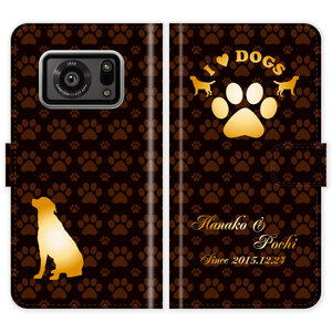 AQUOS R6 SH-51B A101SH SH51B 手帳型 犬 肉球 I LOVE DOGS 名入れ ケース カバー