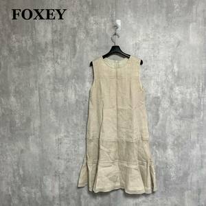 FOXEY ドレス ステップサークル 40 麻100% ワンピース ワンピース ノースリーブ フォクシー