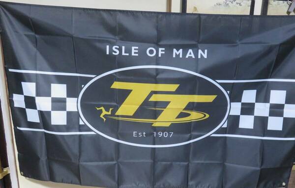 『特大９』黒TT■激熱◇英国　イギリス　マン島TTレース The Isle of Man 特大フラッグ 旗 バナー≪バイク　オートバイ　二輪車　単車》