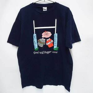 【中古】Print Star ラグビー ニュージーランド ワイタマタ WAITEMATA 草ヶ江ヤングラガーズ Tシャツ L ネイビー メンズ