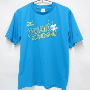 【中古】ミズノ 半袖 プラシャツ ドライシャツ 2014 BELIEVE IN YOURSELF バドミントン L ライトブルー メンズ MIZUNO NMB48 山本彩