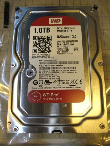 ★☆[PG0425]Western Digital WD10EFRX-68FYTN0 WD RED 3.5インチ 1TB HDD チェック済み☆★