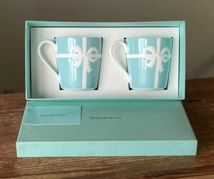 KCK267 未使用品 TIFFANY ティファニー ペア リボン マグカップ ブランド食器 