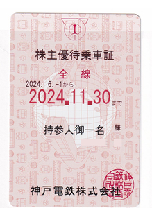 神戸電鉄株主優待乗車証　１枚　送料無料