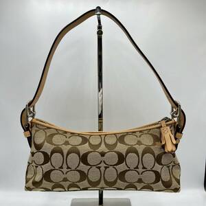 COACH コーチ シグネチャー ショルダーバッグ キャンバス×レザー タッセル ブラウン系