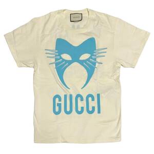 ○送料無料 GUCCI グッチ 美品 国内正規品 マニフェスト オーバーサイズ Tシャツ 半袖 コットン100% ホワイト系 メンズ