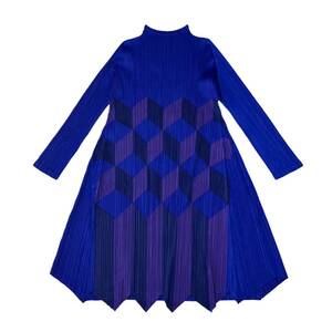 ISSEY MIYAKE イッセイミヤケ PLEATS PLEASE プリーツプリーズ ワンピース ドレス 長袖 ブルー系 ポリエステル レディース サイズ3