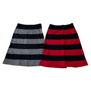 PRADA Prada border knees height trapezoid skirt total 2 point set red × black series gray × black series cotton 100% lady's 44