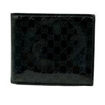 GUCCI グッチ 365466.0416 マイクログッチシマ パテントレザー 二つ折り財布 ブルー×黒 二つ折り財布 メンズ_画像1