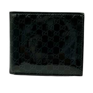 GUCCI グッチ 365466.0416 マイクログッチシマ パテントレザー 二つ折り財布 ブルー×黒 二つ折り財布 メンズ