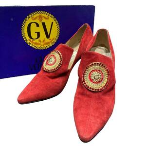 VERSACE Versace medu-sa metal fittings rhinestone suede heel pumps red group 36 size 