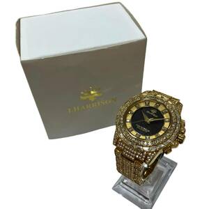  other J.HARRISON John is lison wristwatch JH-025 radio wave solar analogue round cut glass Gold collection immovable goods 