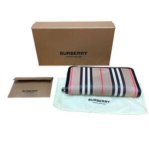 BURBERRY Burberry раунд застежка-молния длинный кошелек PVC кожа полоса 