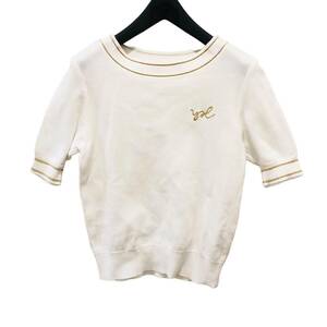 SAINT LAURENT sun rolan Yves Saint-Laurent YSL Logo embroidery cut and sewn white white cotton 100% size M lady's M