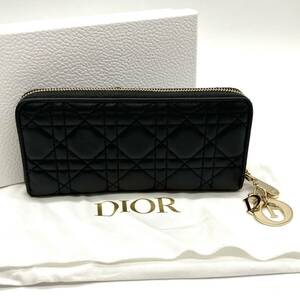 1 jpy almost unused Dior Dior reti Dior Lotus wallet round fastener long wallet lambskin nowa-ru