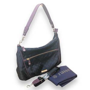 russet Russet nylon × leather 2WAY Cross body shoulder handbag navy series × purple series 