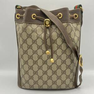 GUCCI Old Gucci GG pattern Sherry line shoulder bag pouch leather beige × brown group 164.02.034