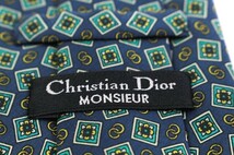クリスチャンディオール シルク 小紋柄 ドット 幾何学模様 ブランド ネクタイ メンズ ネイビー Christian Dior_画像4