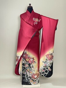 IROHA* long-sleeved kimono *[ta0833] coming-of-age ceremony graduation ceremony * silk [ used ][ red ]