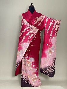 IROHA* long-sleeved kimono *[ta0831] coming-of-age ceremony graduation ceremony * silk [ used ][ red ]