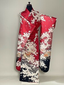 IROHA* long-sleeved kimono *[ta0830] coming-of-age ceremony graduation ceremony * silk [ used ][ red ]