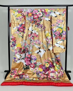 IROHA* colorful wedding kimono *[ta0569] Japanese clothes wedding wedding [.. author autumn mountain chapter ] Gold [ used ]