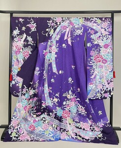 IROHA* long-sleeved kimono *[ta0806] coming-of-age ceremony graduation ceremony * silk [ purple ] silver through .[ used ]