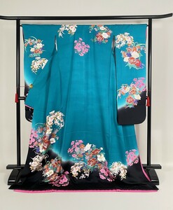 IROHA* discount long-sleeved kimono *[ta1183] large long-sleeved kimono . under wedding Japanese clothes * wedding [ used ][ blue group ]