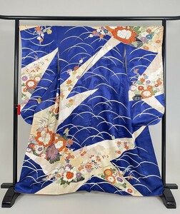 IROHA◆振袖◇【ta0213】成人式 卒業式◆正絹【青】金駒刺繍【中古】