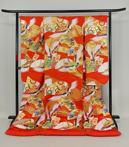 IROHA* colorful wedding kimono *[ta0504] Japanese clothes wedding wedding [ crane ]. red [ used ]