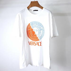 M3-YF143【美品】ヴェルサーチ VERSACE ロゴプリント Tシャツ カットソー ホワイト XL メンズ