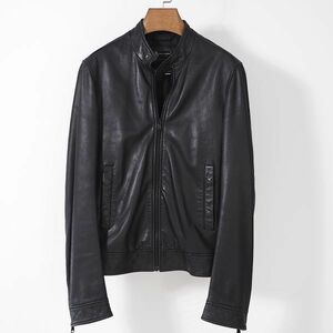 4-YE017 ドルチェ＆ガッバーナ DOLCE&GABBANA ラムスキン レザー ライダースジャケット ブラック 44 ガーメント付 メンズ