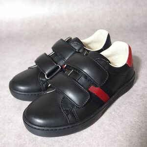 4-ZD071[ не использовался ] Gucci GUCCI липучка type спортивные туфли черный Sherry линия 29 (18cm соответствует ) Kids 