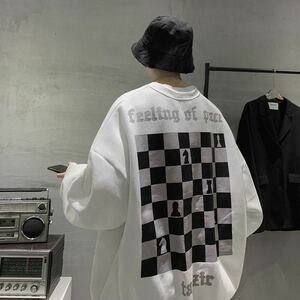 メンズ tシャツ トレーナー 薄手 トップス 韓国風 長袖 丸首 大きいサイズ ゆったり 春秋 プリント メンズファッション JUAS074(2色S-4XL)